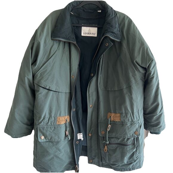 London Fog Mens Vintage Green Coat With Detachable Liner Size Large - Picture 1 of 7